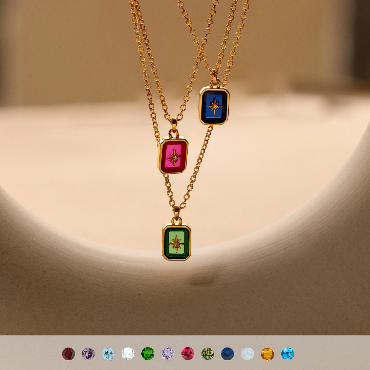Titanium Steel High Color Retention Birthstones Necklace 12 Birthday