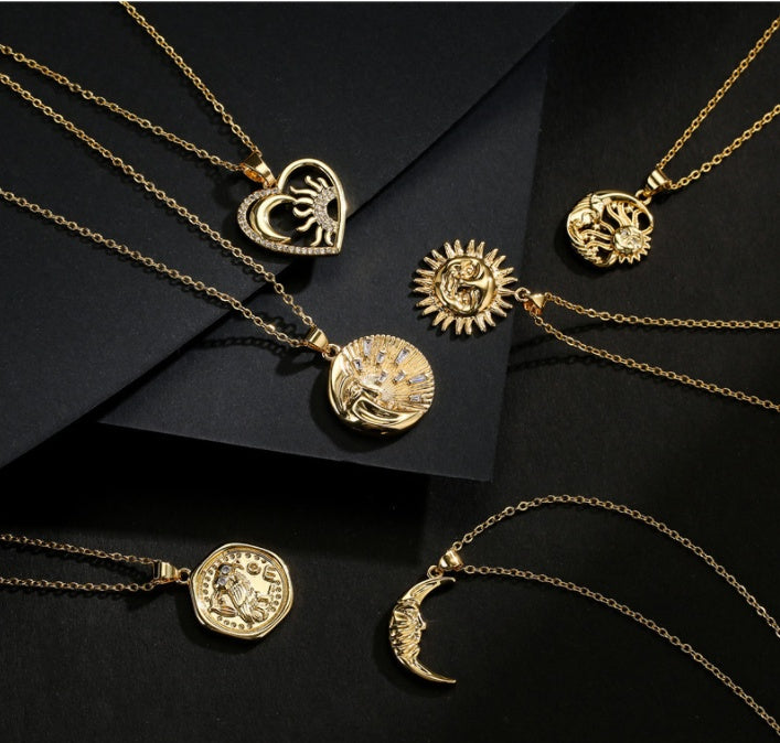 Mafisar Fashion Gold Color Sun&Moon Pendant Necklace