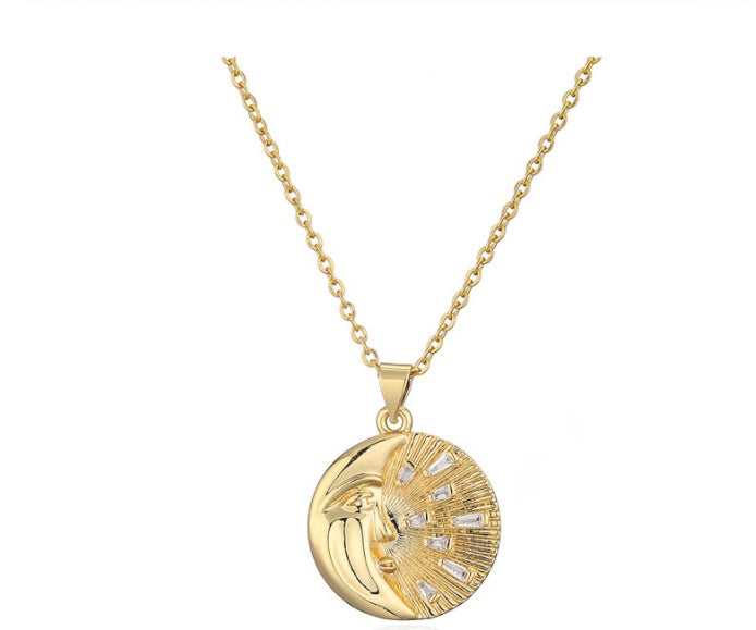 Mafisar Fashion Gold Color Sun&Moon Pendant Necklace