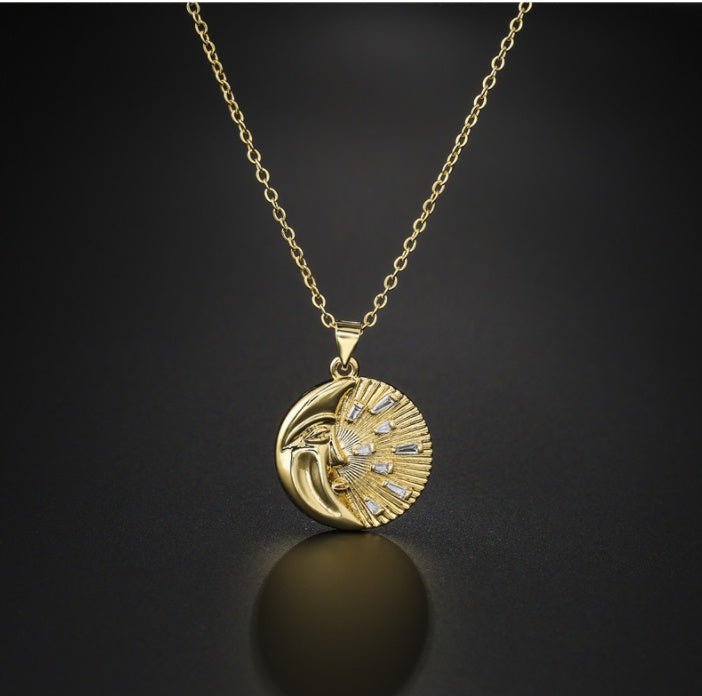 Mafisar Fashion Gold Color Sun&Moon Pendant Necklace