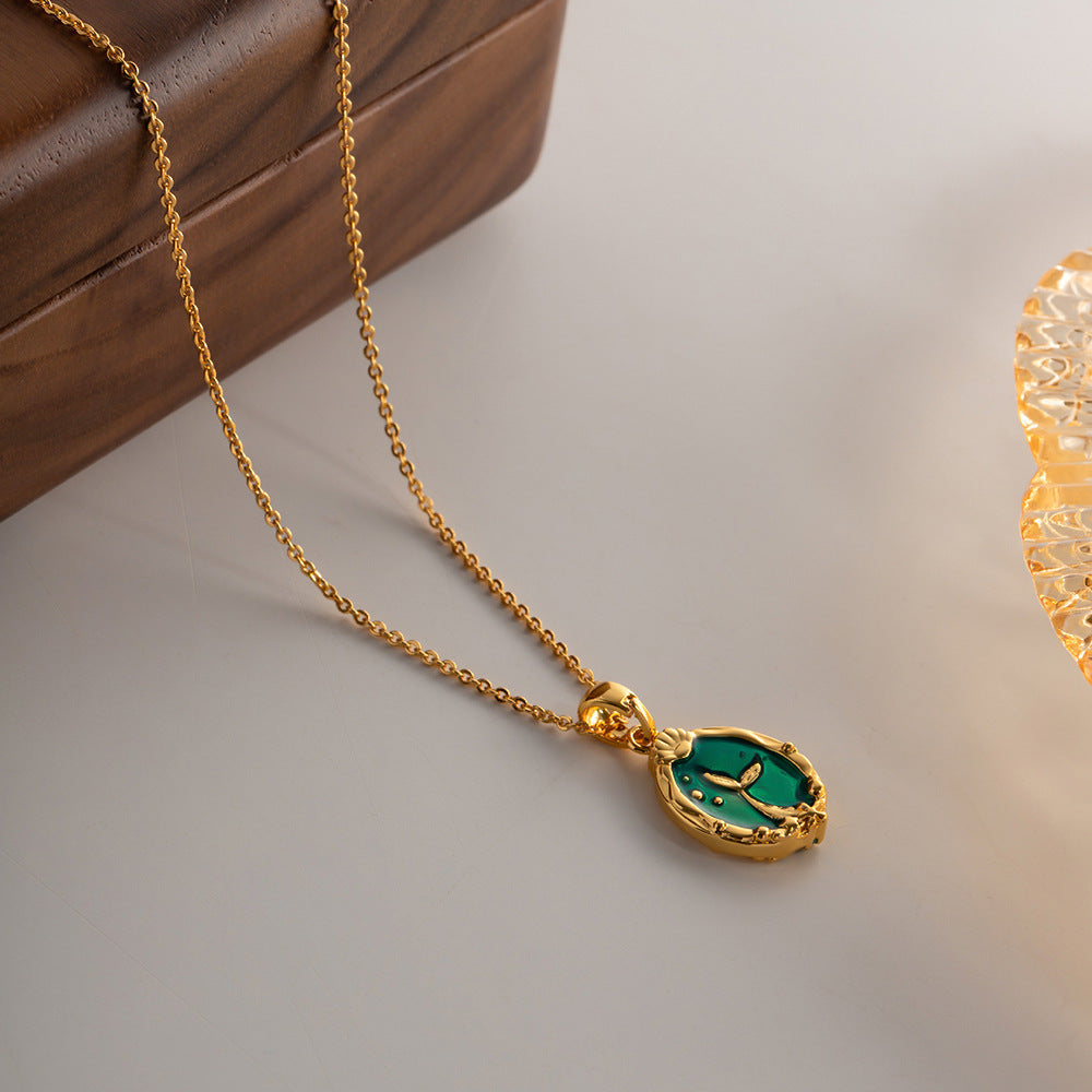 Double-sided Fish Foam Princess Fish Tail Two-sided Wearable Dripping Necklace Titanium Steel 18K Gold Plating