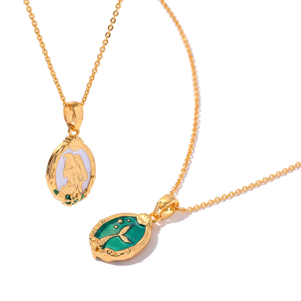 Double-sided Fish Foam Princess Fish Tail Two-sided Wearable Dripping Necklace Titanium Steel 18K Gold Plating