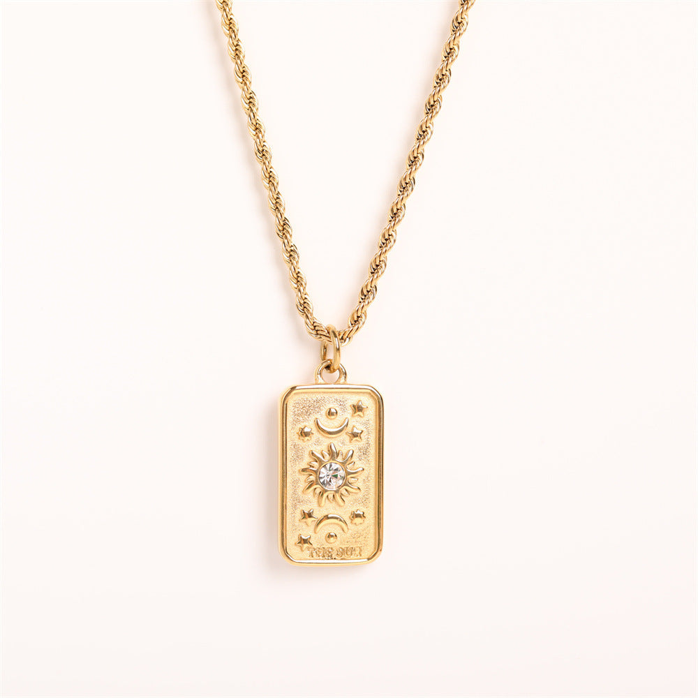Titanium Steel Square Tarot Necklace Sun Moon