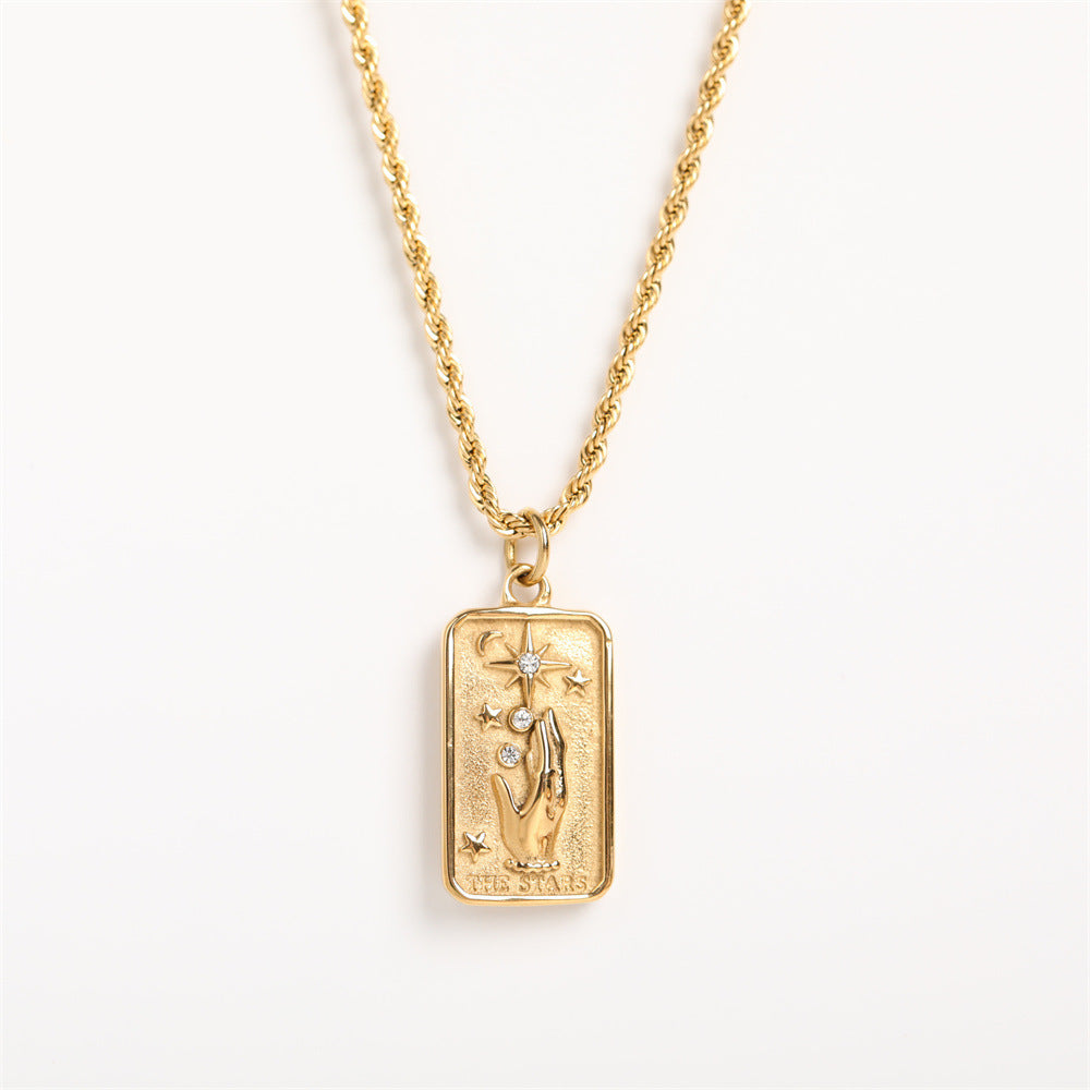 Titanium Steel Square Tarot Necklace Sun Moon