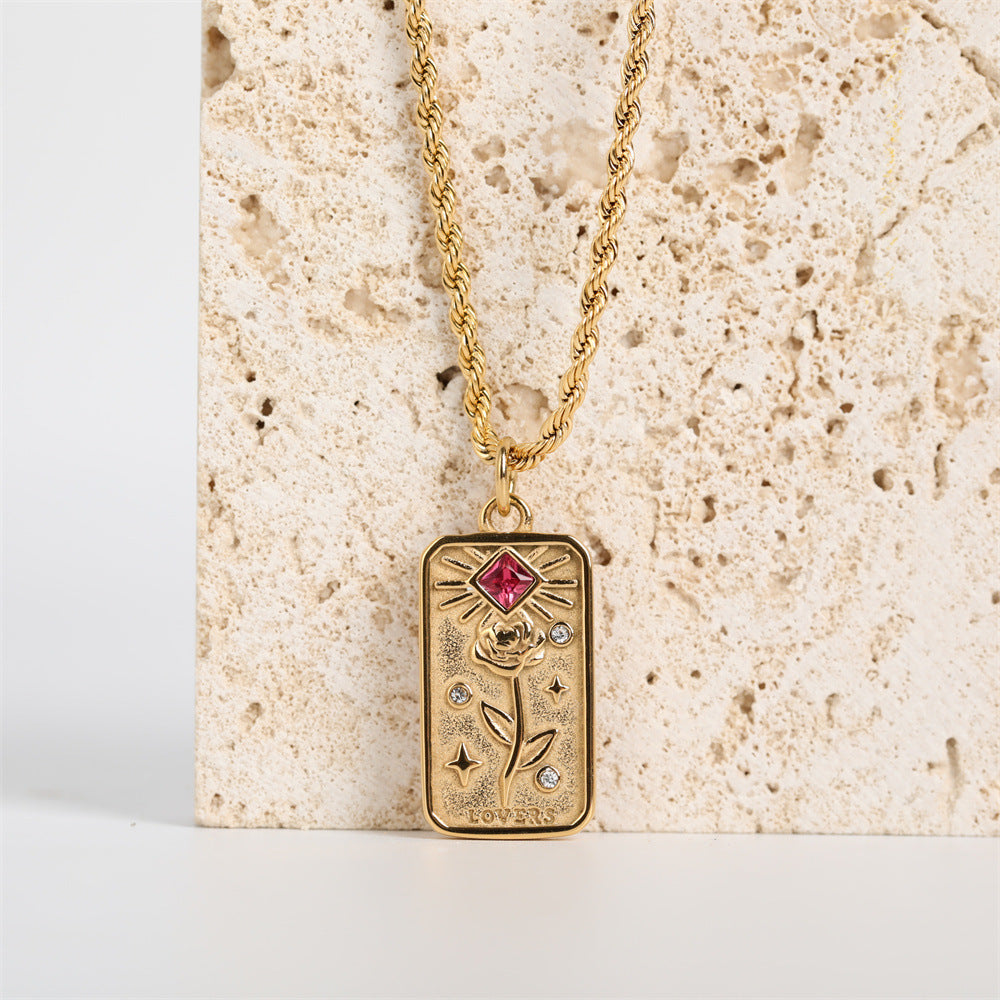 Titanium Steel Square Tarot Necklace Sun Moon