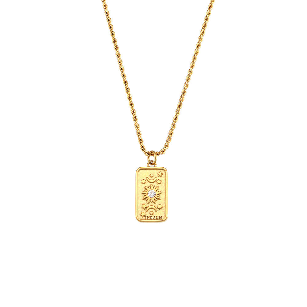 Titanium Steel Square Tarot Necklace Sun Moon