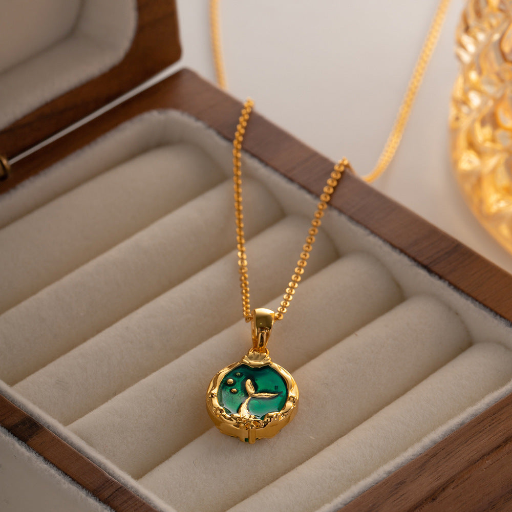 Double-sided Fish Foam Princess Fish Tail Two-sided Wearable Dripping Necklace Titanium Steel 18K Gold Plating