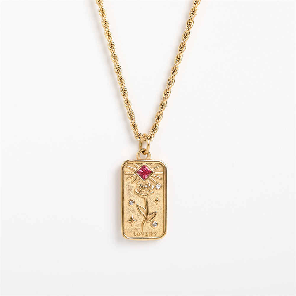 Titanium Steel Square Tarot Necklace Sun Moon