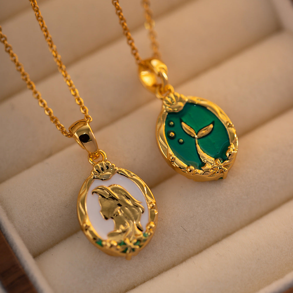 Double-sided Fish Foam Princess Fish Tail Two-sided Wearable Dripping Necklace Titanium Steel 18K Gold Plating