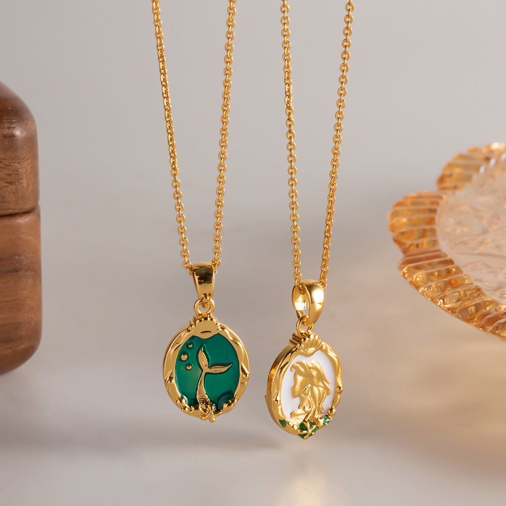 Double-sided Fish Foam Princess Fish Tail Two-sided Wearable Dripping Necklace Titanium Steel 18K Gold Plating