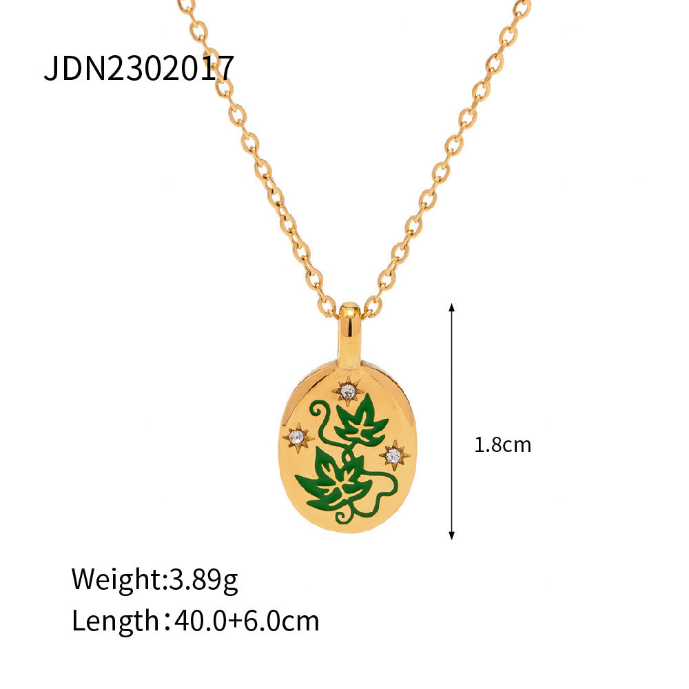 Enamel Color Advanced Design Sense 18K Gold Plated Stainless Steel Pendant Necklace Does Not Fade Ornament