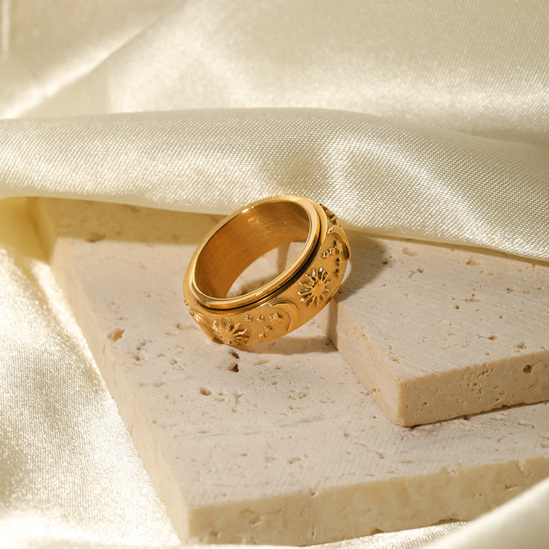 European And American Star Moon Titanium Steel Ring