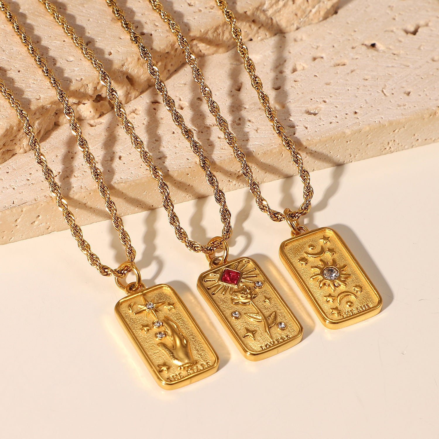 18K Vacuum Electric Gold Plated Zircon Rope Chain Necklace Stainless Steel