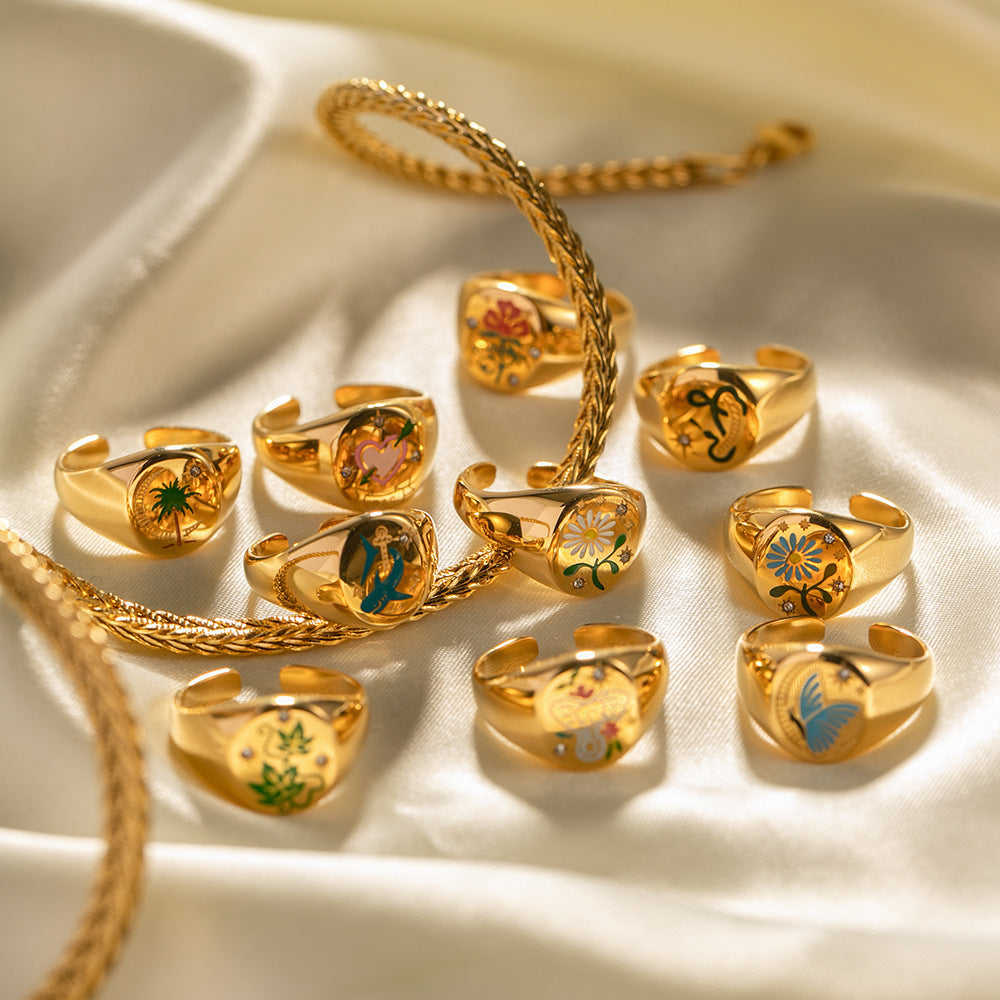 Enamel Painting Advanced Sense Charm Ring