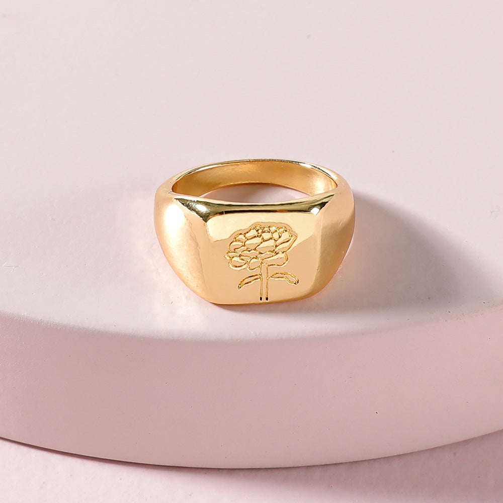 Jewelry Carved Flower Metal Ring Band Ladies