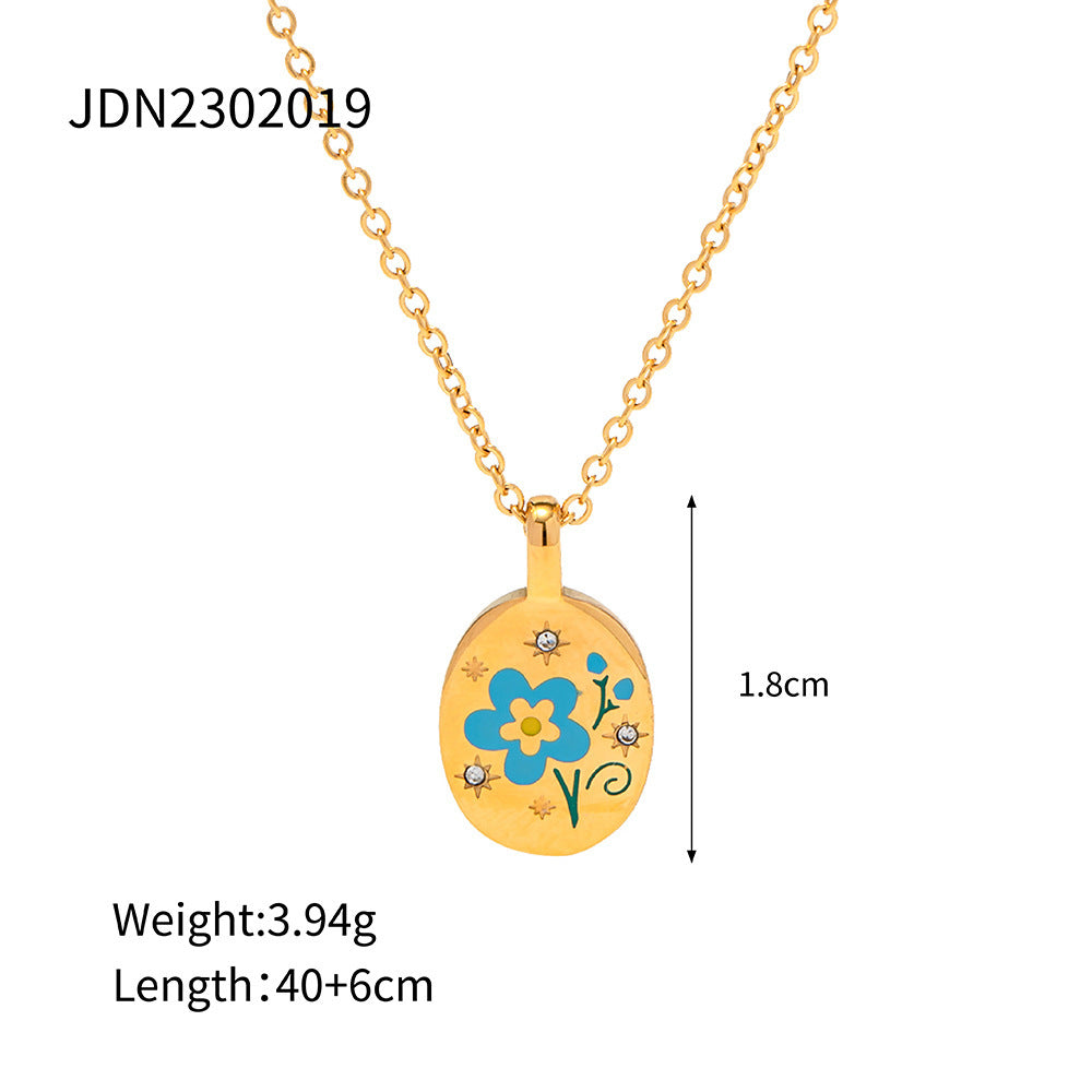 Enamel Color Advanced Design Sense 18K Gold Plated Stainless Steel Pendant Necklace Does Not Fade Ornament