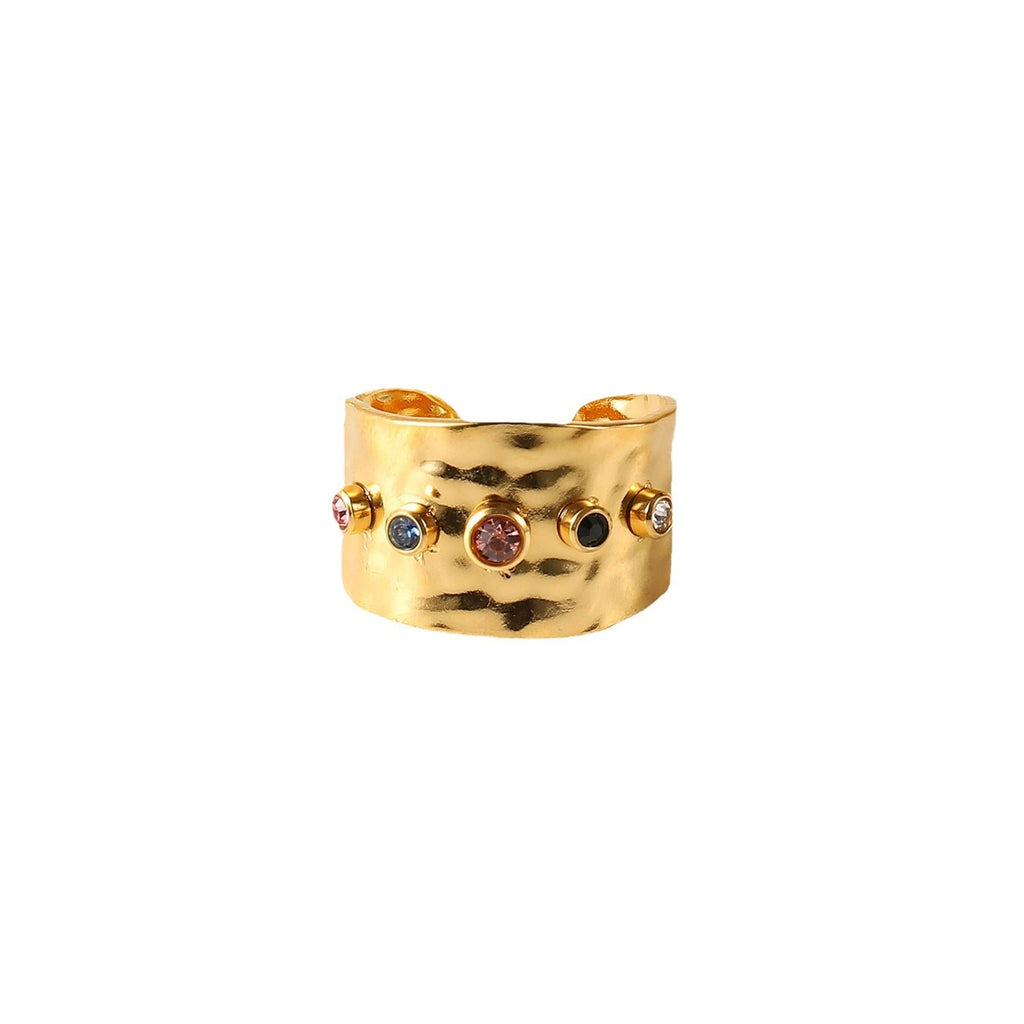 Color Zircon Women's Stainless Steel 18K Gold Plated Ring