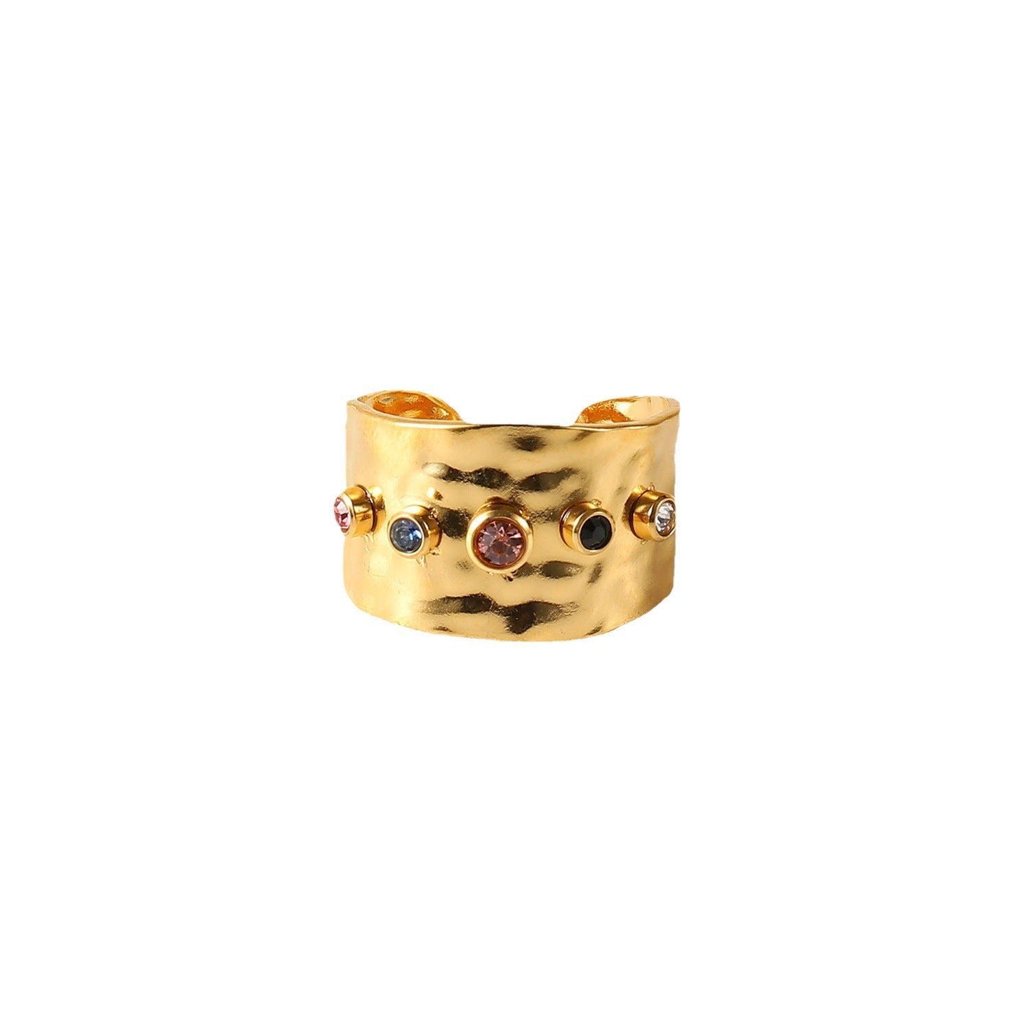 Color Zircon Women's Stainless Steel 18K Gold Plated Ring