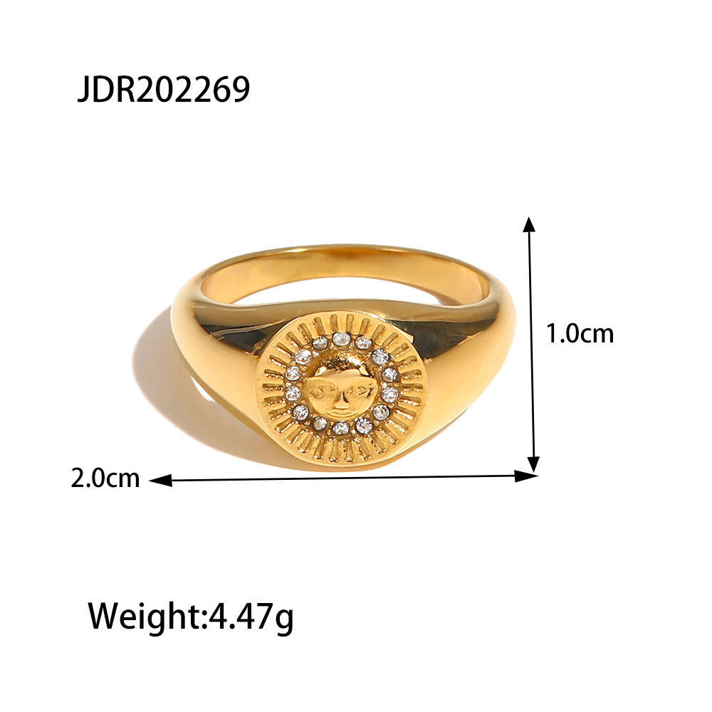 Diamond-inlaid Round Female Fashion High Sense Temperament Wild Retro Gold Forefinger Ring