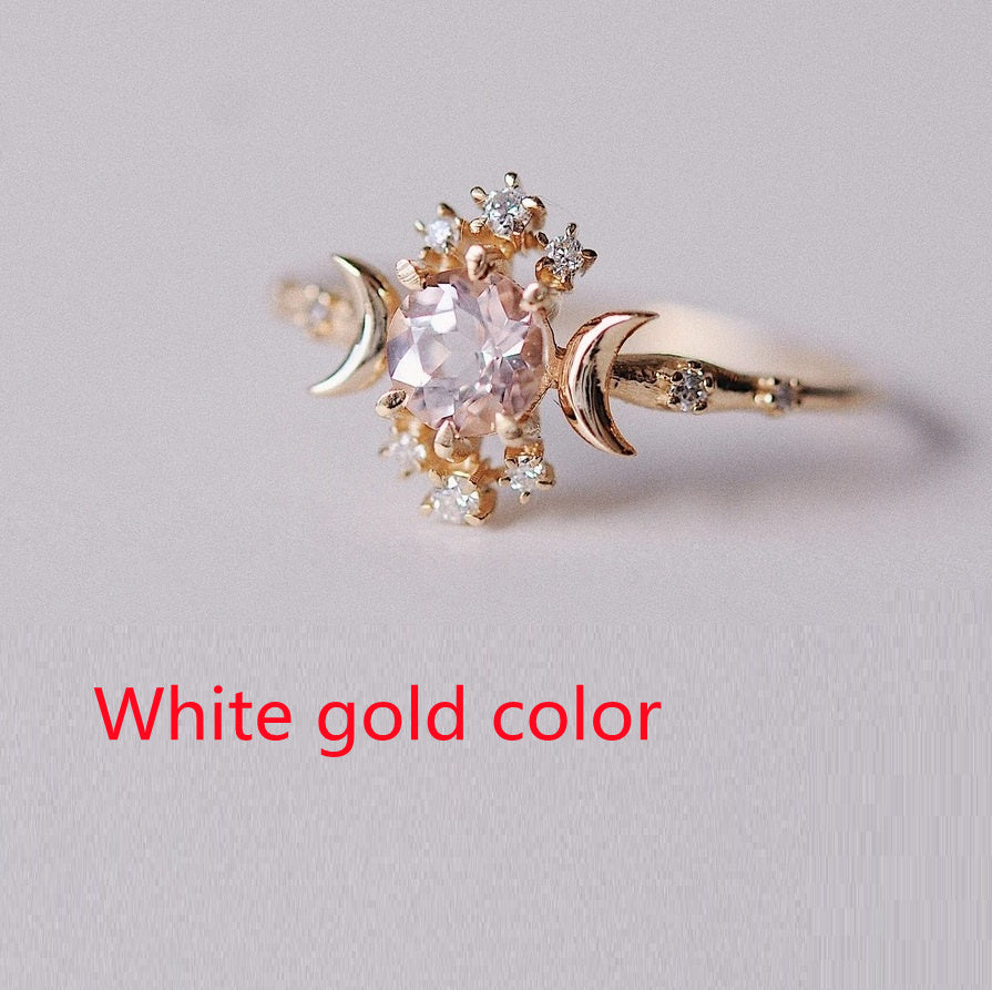 Creative Inlaid White Zircon New Star Moon Ring
