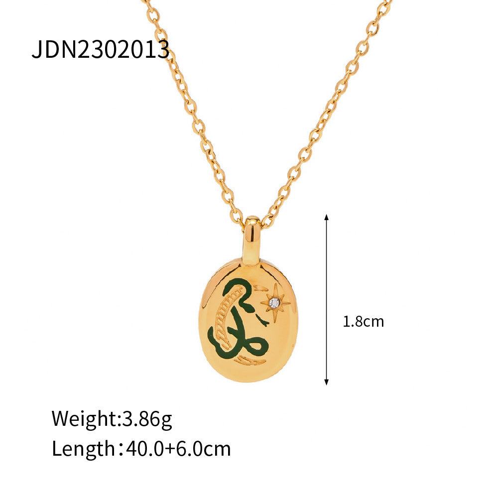 Enamel Color Advanced Design Sense 18K Gold Plated Stainless Steel Pendant Necklace Does Not Fade Ornament