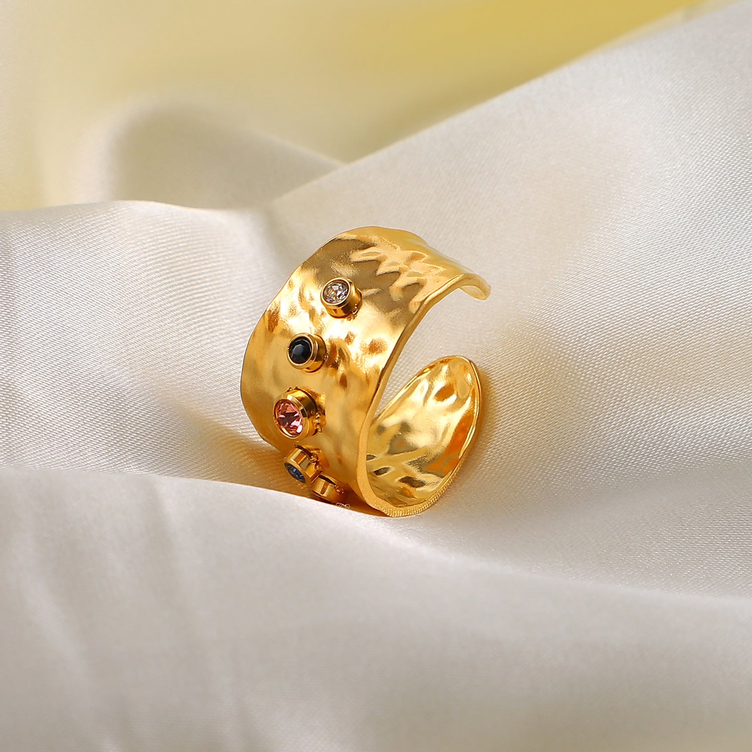 Color Zircon Women's Stainless Steel 18K Gold Plated Ring