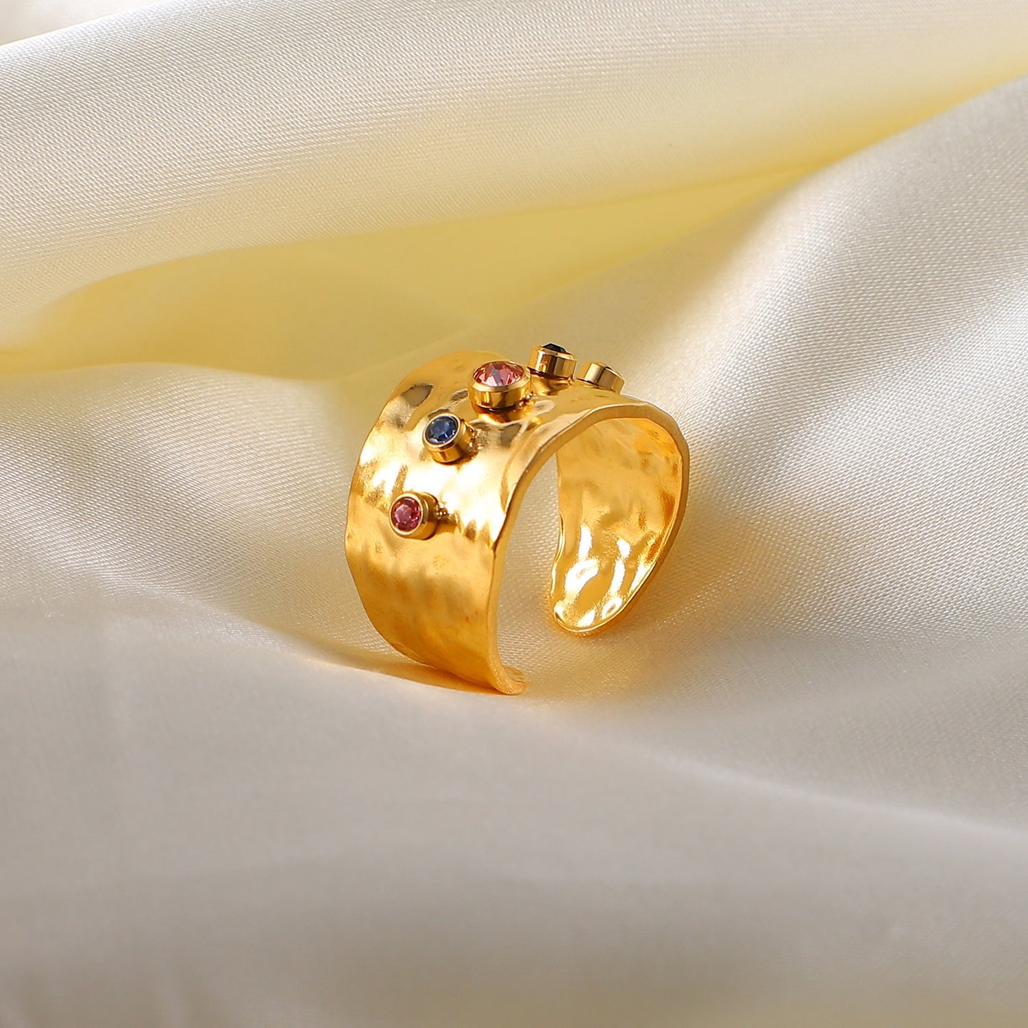 Color Zircon Women's Stainless Steel 18K Gold Plated Ring