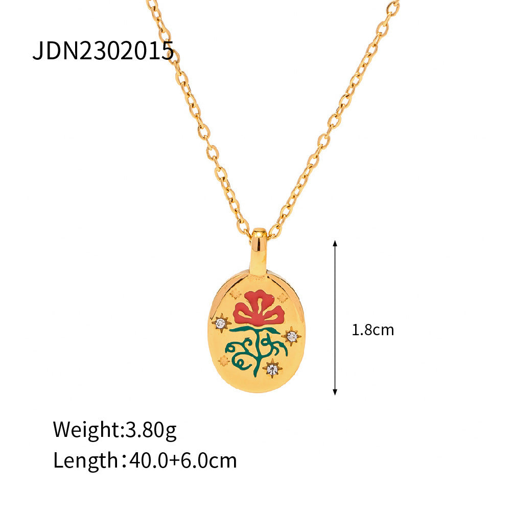 Enamel Color Advanced Design Sense 18K Gold Plated Stainless Steel Pendant Necklace Does Not Fade Ornament