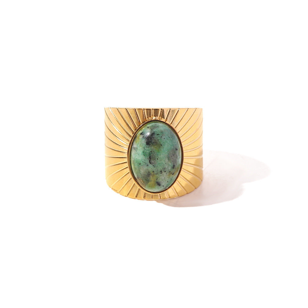 Retro Oval African Turquoise Wide Face Ring For Women