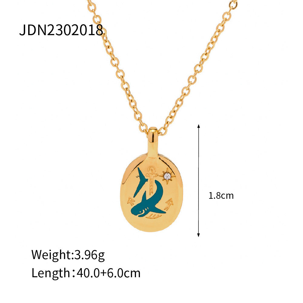 Enamel Color Advanced Design Sense 18K Gold Plated Stainless Steel Pendant Necklace Does Not Fade Ornament