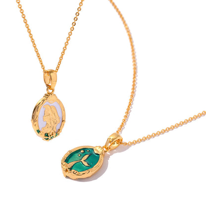Double-sided Fish Foam Princess Fish Tail Two-sided Wearable Dripping Necklace Titanium Steel 18K Gold Plating