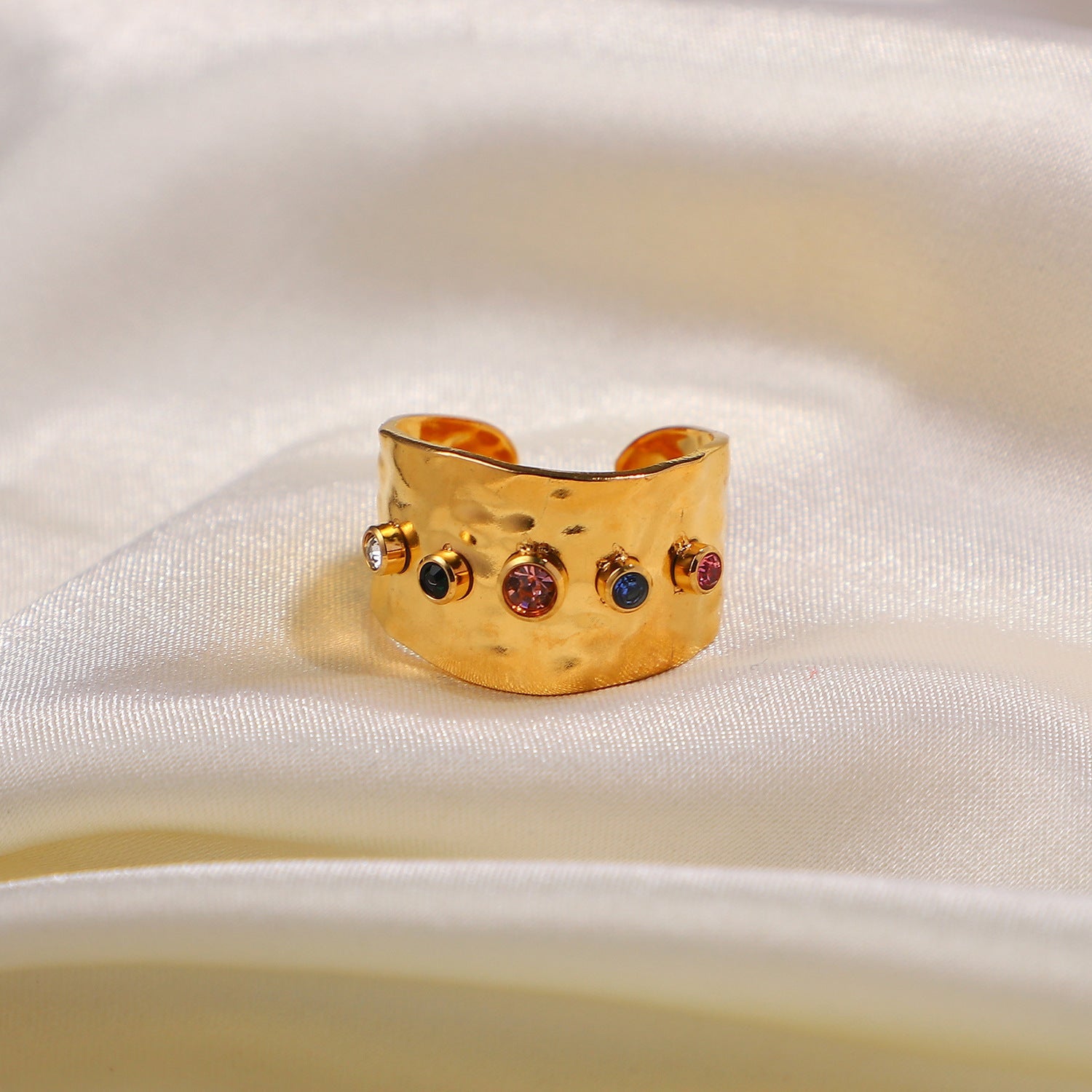 Color Zircon Women's Stainless Steel 18K Gold Plated Ring