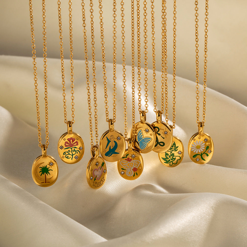 Enamel Color Advanced Design Sense 18K Gold Plated Stainless Steel Pendant Necklace Does Not Fade Ornament