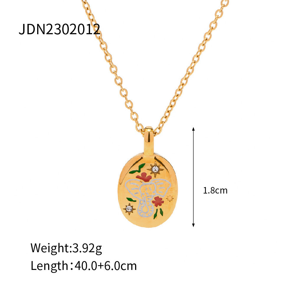 Enamel Color Advanced Design Sense 18K Gold Plated Stainless Steel Pendant Necklace Does Not Fade Ornament