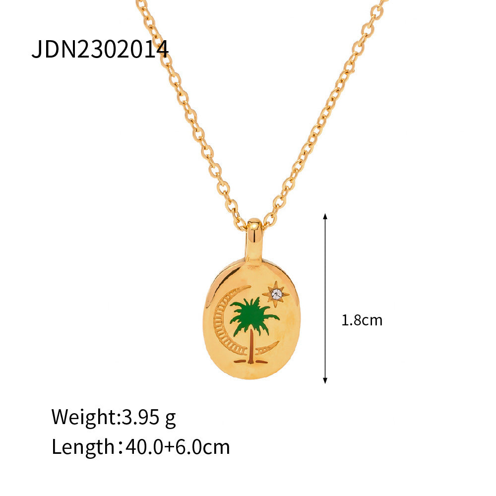 Enamel Color Advanced Design Sense 18K Gold Plated Stainless Steel Pendant Necklace Does Not Fade Ornament