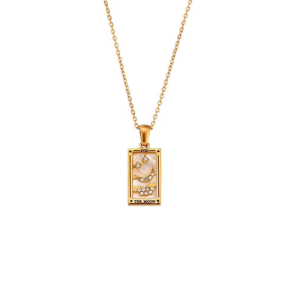 Retro Popular Selling Pendant Jewelry Stainless Steel Rectangular Drip Zircon Tarot Necklace