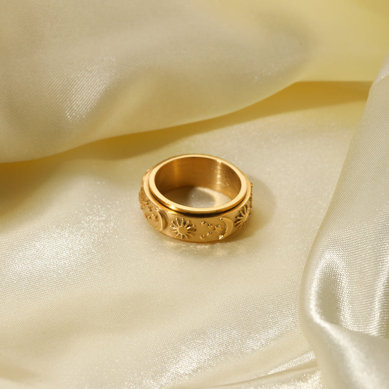 European And American Star Moon Titanium Steel Ring