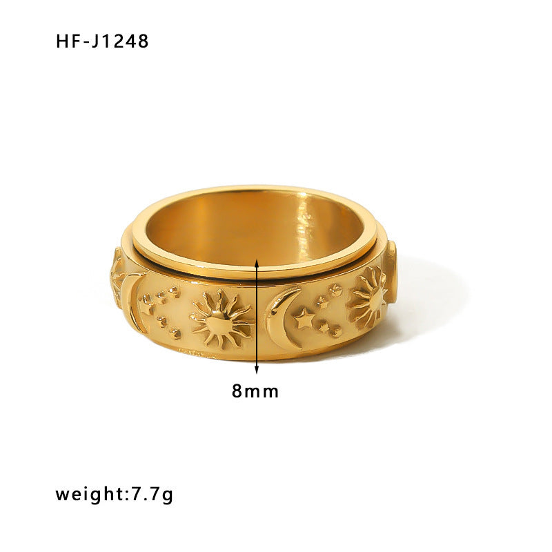 European And American Star Moon Titanium Steel Ring