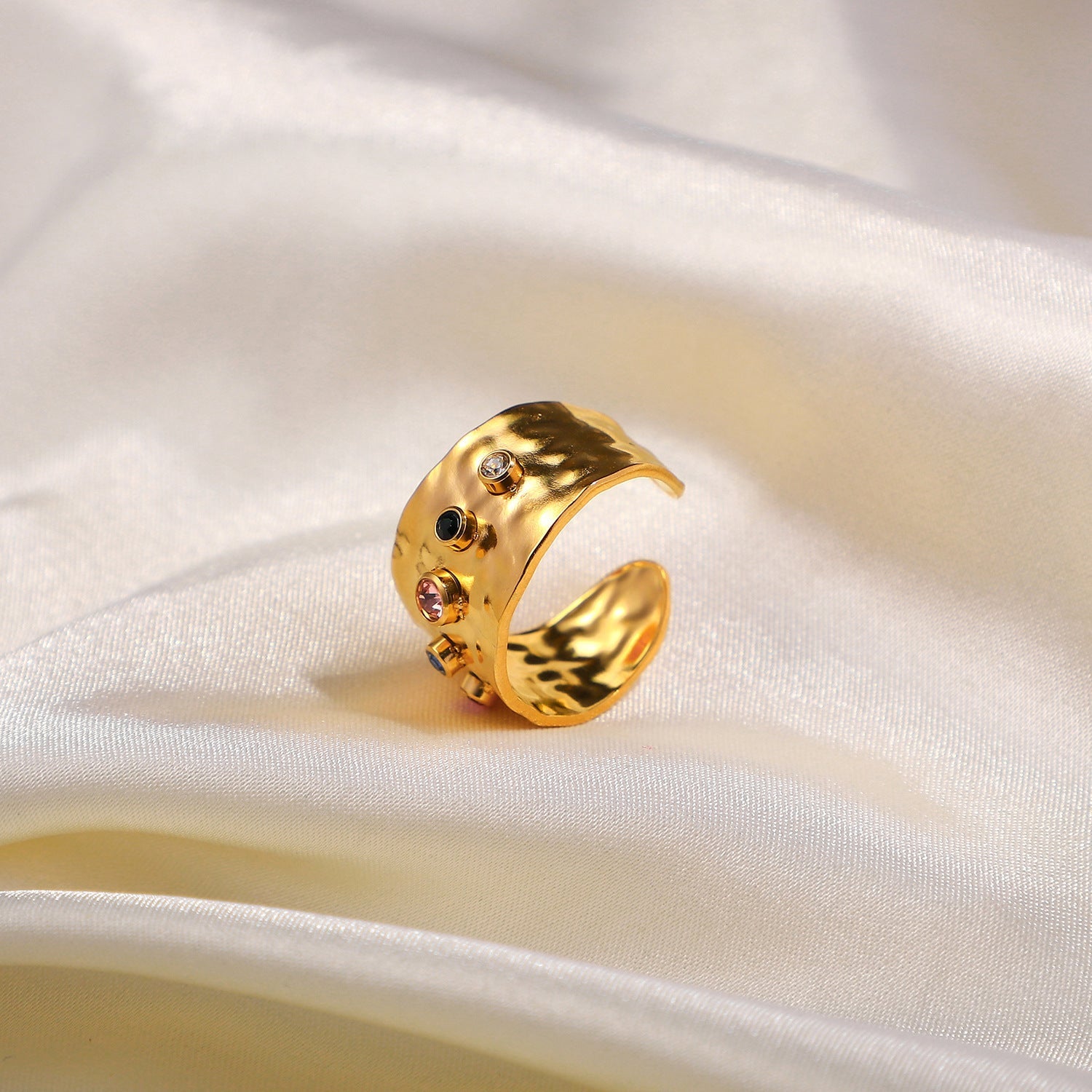 Color Zircon Women's Stainless Steel 18K Gold Plated Ring