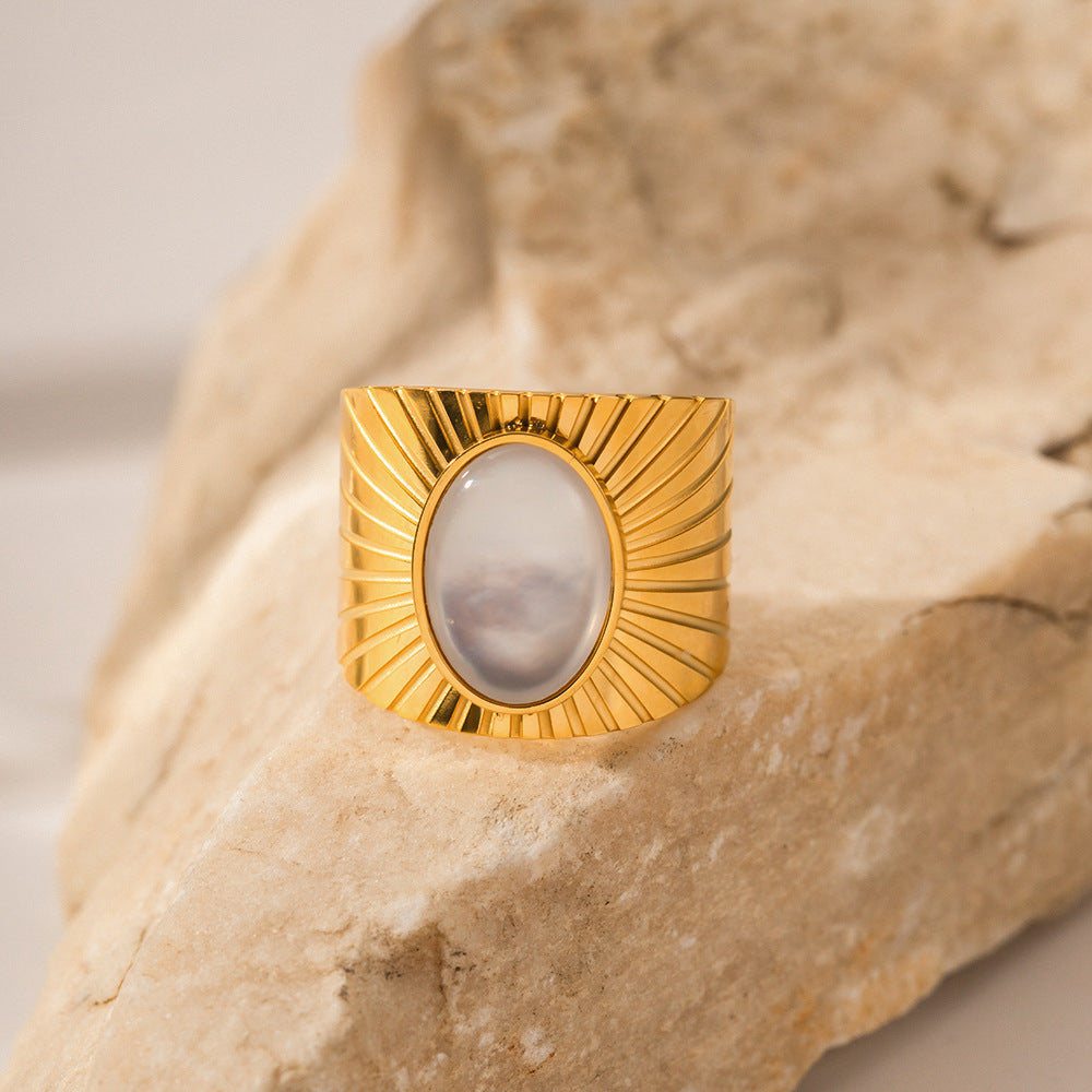 Retro Oval African Turquoise Wide Face Ring For Women