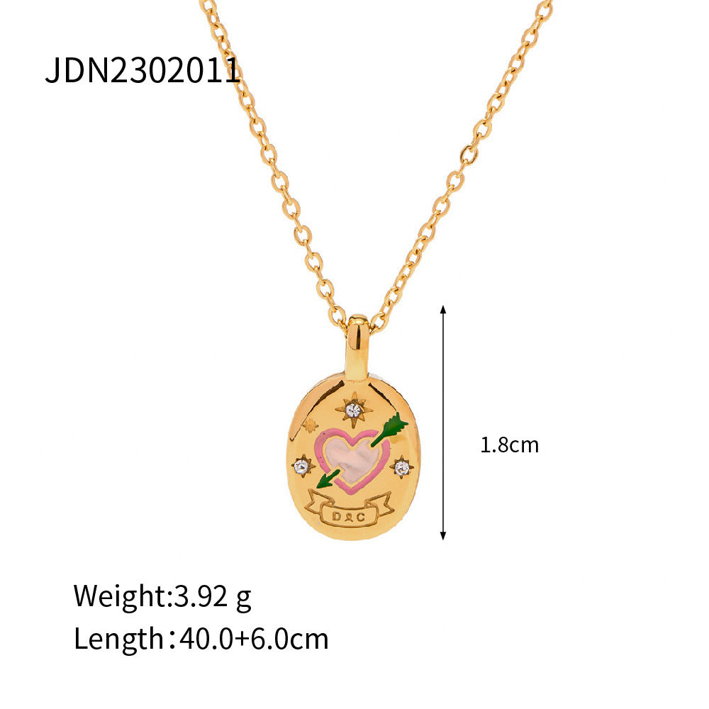 Enamel Color Advanced Design Sense 18K Gold Plated Stainless Steel Pendant Necklace Does Not Fade Ornament