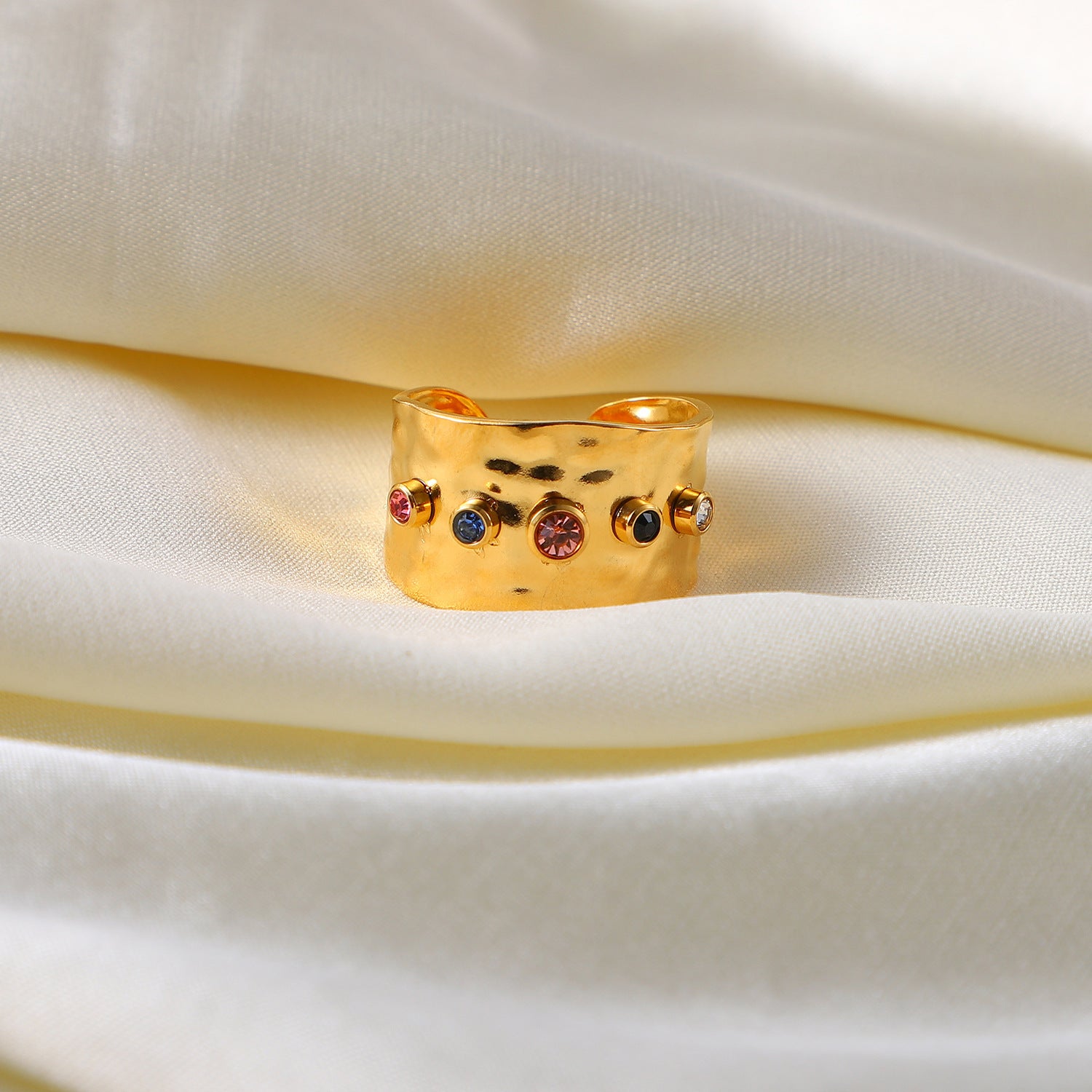 Color Zircon Women's Stainless Steel 18K Gold Plated Ring