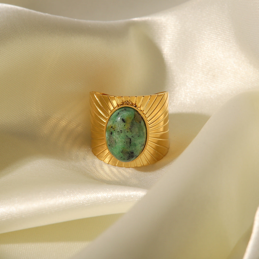 Retro Oval African Turquoise Wide Face Ring For Women