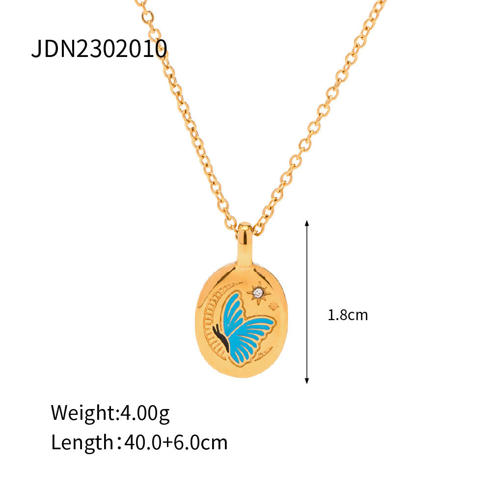 Enamel Color Advanced Design Sense 18K Gold Plated Stainless Steel Pendant Necklace Does Not Fade Ornament